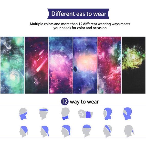 GUIFIER 6 PCS Outdoor Multifunktionale Sportmagie Nahtlose Sternenhimmelschal Kopfbedeckung Elastisches Stirnband Bandana UV-Beständigkeit Sportkopfbedeckung Turban Breites Kopftuch Sturmhaube