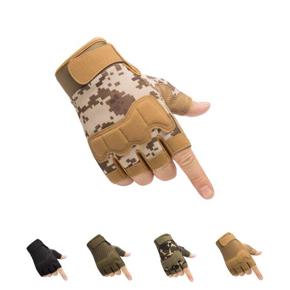 HYCOPROT Taktische Halbfinger Handschuhe Outdoor-Militär Motorrad Einsatzhandschuhe Leichte Atmungsaktive Sporthandschuhe für Fahrrad Airsoft Paintball Wandern Felsklettern (Braun, Medium)