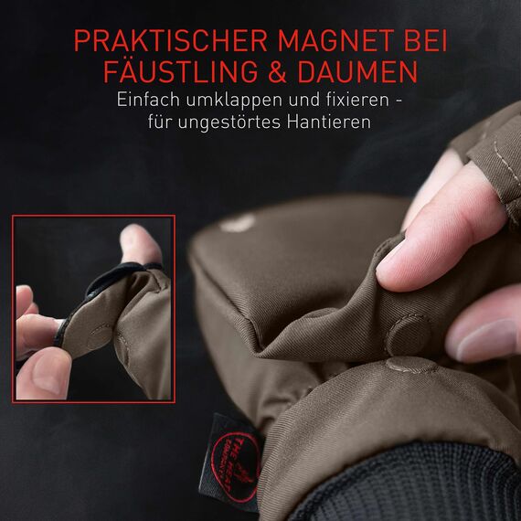 Heat 2 Fingerlose Handschuhe und Fäustlinge Kombination, warme Winterhandschuhe gegen den Wind und Kälte im Winter – Sporthandschuhe, Fahrradhandschuhe Damen, Herren – Braun, 9, Medium