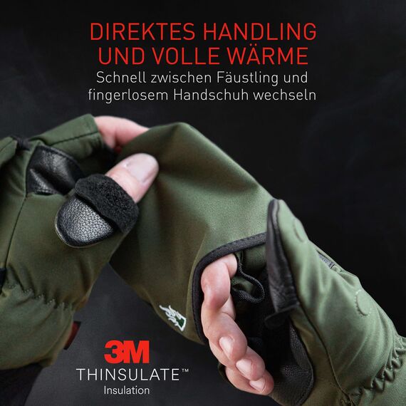 Heat 2 Fingerlose Handschuhe und Fäustlinge Kombination, warme Winterhandschuhe gegen den Wind und Kälte im Winter – Sporthandschuhe, Fahrradhandschuhe Damen, Herren – Grün, 10, Large
