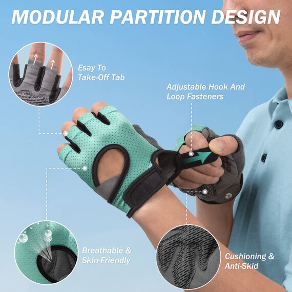 LIFECT Freedom Workout-Handschuhe, Fingerknöchel, Gewichtheben, Kurze Fingerlose Handschuhe mit gebogenem offenem Rücken, für Powerlifting