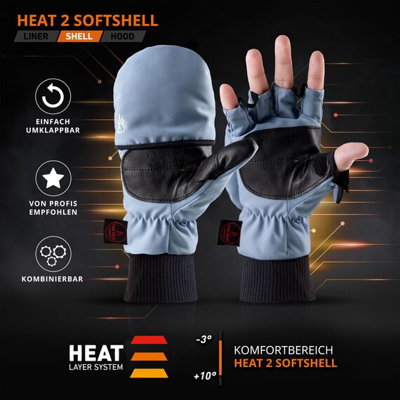 Heat 2 Fingerlose Handschuhe und Fäustlinge Kombination, warme Winterhandschuhe gegen den Wind und Kälte im Winter – Sporthandschuhe, Fahrradhandschuhe Damen, Herren, blau, Large
