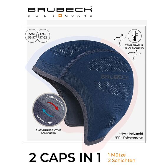 BRUBECK Windschutz Sportkappe | Elastisches Material | Atmungsaktiv | Reitermütze | Ski | Boulder Unterhelmkappe| HM10020A, Gr. L/XL, Navy Blue