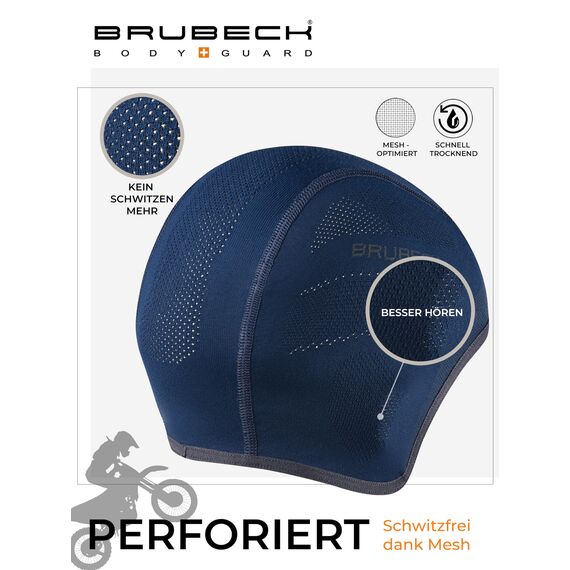 BRUBECK Hautenge Sport Beanie | Dünnes Material | Dunkelblaue Motorrad Untermütze | Jogging | HM10020A, Gr. S/M, Navy Blue