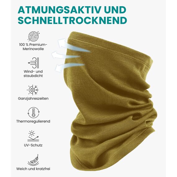 Merino.tech Unisex Merino Schlauchschal Herren - Loop Schal Damen Multifunktionstuch Halswärmer Merino Wolle (Olive Grove)