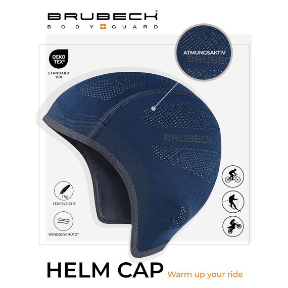 BRUBECK Windschutz Sportkappe | Elastisches Material | Atmungsaktiv | Reitermütze | Ski | Boulder Unterhelmkappe| HM10020A, Gr. L/XL, Navy Blue
