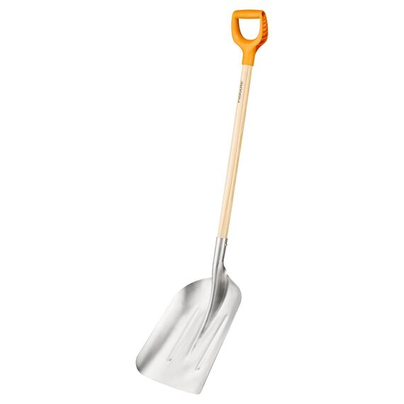 Fiskars Schnee- und Kornschaufel, Blattbreite: 31 cm, Aluminium-Blatt/Birkenholz-Stiel mit Kunststoff-Überzug, 1001637