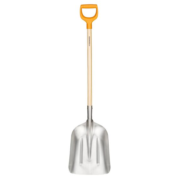 Fiskars Schnee- und Kornschaufel, Blattbreite: 31 cm, Aluminium-Blatt/Birkenholz-Stiel mit Kunststoff-Überzug, 1001637
