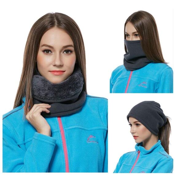JOGVELO Halswärmer Fleece Nackenwärmer Winddicht Schal Damen Herren Winter Halstuch für Motorrad Fahrrad Ski Schlauchschal (Schwarz&Grau)