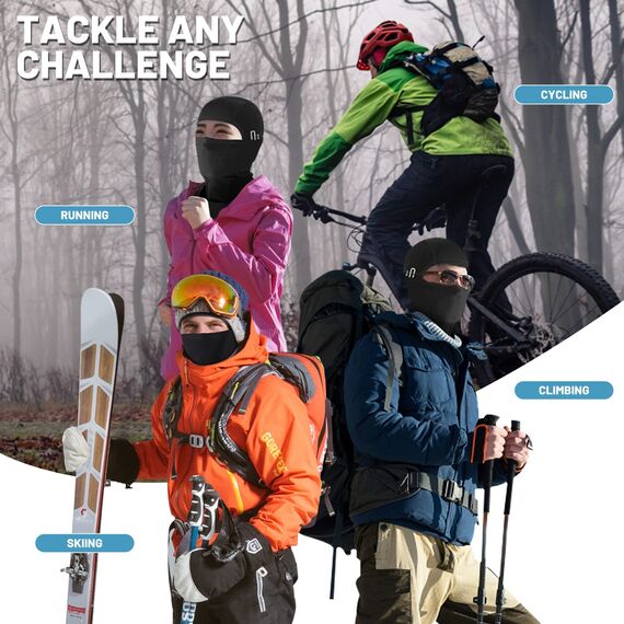 CYCLESPEED Sturmhaube Motorrad Fahrrad Balaclava Winter Skimaske für Herren Damen Gesichtshaube Warm Winddicht Atmungsaktiv für Laufen Outdoor-Aktivitäten (Schwarz+Schwarz)