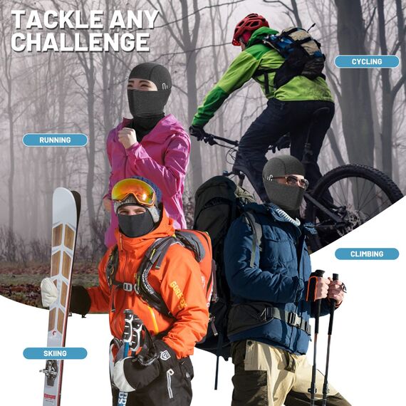 CYCLESPEED Sturmhaube Motorrad Fahrrad Balaclava Winter Skimaske für Herren Damen Gesichtshaube Warm Winddicht Atmungsaktiv für Laufen Outdoor-Aktivitäten (Schwarz+Grau)