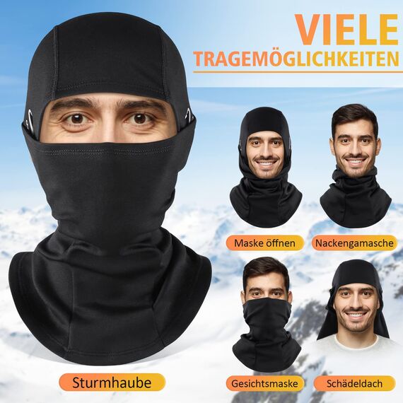 HEGCOIIE 2 Stück Winter Sturmhaube für Herren und Damen,Winddicht Thermo Balaclava Gesichtsmaske Skimaske für Outdoor Sports Radfahren, Skifahren, Motorrad, Fahrrad (Schwarz+Dunkelgrau)