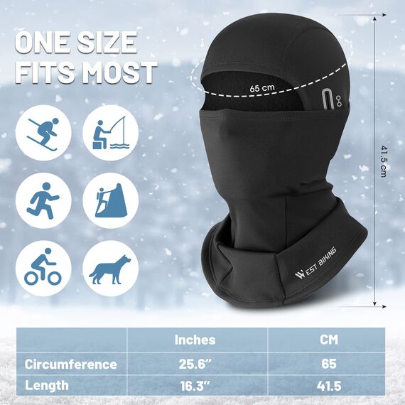 CYCLESPEED Sturmhaube Motorrad Fahrrad Balaclava Winter Skimaske für Herren Damen Gesichtshaube Warm Winddicht Atmungsaktiv für Laufen Outdoor-Aktivitäten (Schwarz+Schwarz)
