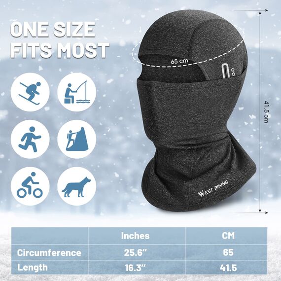CYCLESPEED Sturmhaube Motorrad Fahrrad Balaclava Winter Skimaske für Herren Damen Gesichtshaube Warm Winddicht Atmungsaktiv für Laufen Outdoor-Aktivitäten (Schwarz+Grau)