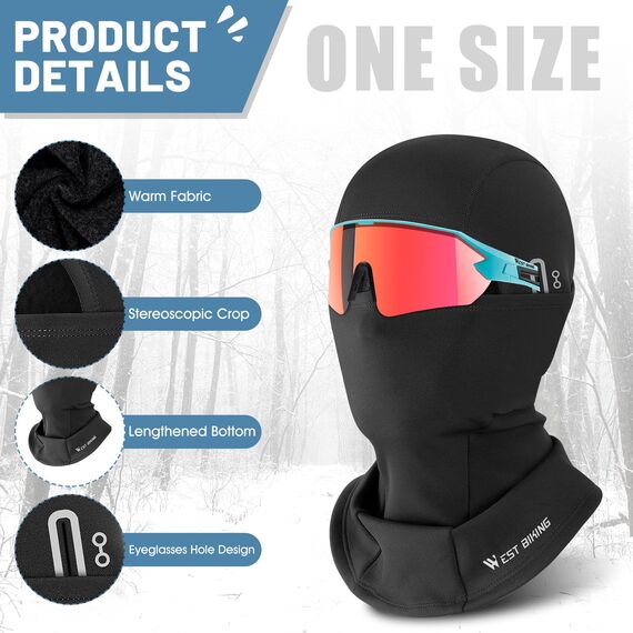 CYCLESPEED Sturmhaube Motorrad Fahrrad Balaclava Winter Skimaske für Herren Damen Gesichtshaube Warm Winddicht Atmungsaktiv für Laufen Outdoor-Aktivitäten (Schwarz+Schwarz)