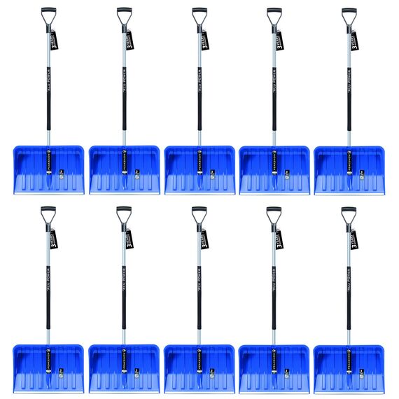 10x Ergonomische Schneeschaufel - Schneeräumer für kleine und große Schneemengen – Kunststoff-Blatt, Aluminiumkante, Aluminium-Stiel mit separatem Griffbereich