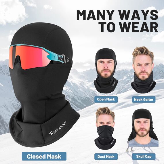 CYCLESPEED Sturmhaube Motorrad Fahrrad Balaclava Winter Skimaske für Herren Damen Gesichtshaube Warm Winddicht Atmungsaktiv für Laufen Outdoor-Aktivitäten (Schwarz+Schwarz)