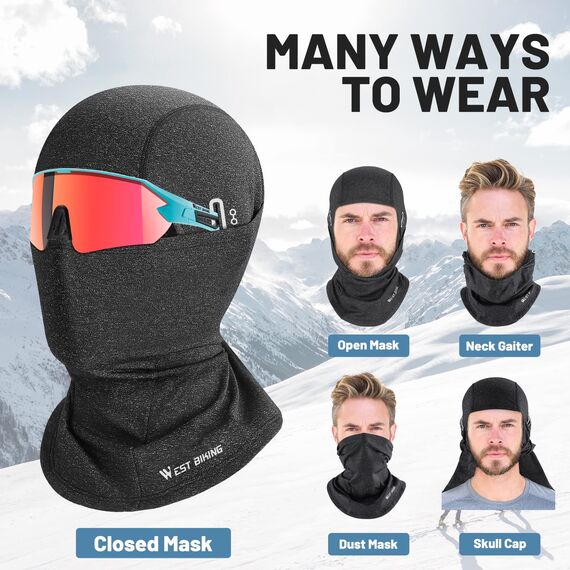 CYCLESPEED Sturmhaube Motorrad Fahrrad Balaclava Winter Skimaske für Herren Damen Gesichtshaube Warm Winddicht Atmungsaktiv für Laufen Outdoor-Aktivitäten (Schwarz+Grau)