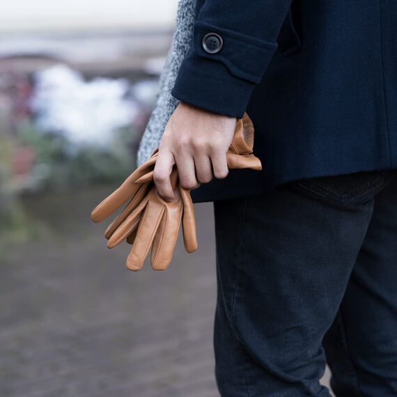 Downholme Klassische Lederhandschuhe mit Innenfutter aus Kaschmir für Herren (Hellbraun, XL)