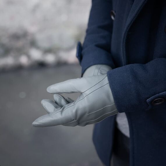 Downholme Touchscreen-Lederhandschuhe mit Innenfutter aus Kaschmir für Herren (Grau, XXL)
