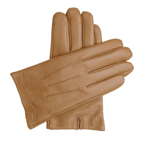 Downholme Touchscreen-Lederhandschuhe mit Innenfutter aus Kaschmir für Herren (Hellbraun, S)