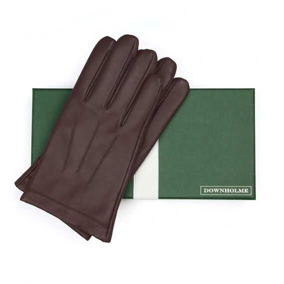 Downholme Touchscreen-Lederhandschuhe mit Innenfutter aus Kaschmir für Herren (Braun, M)