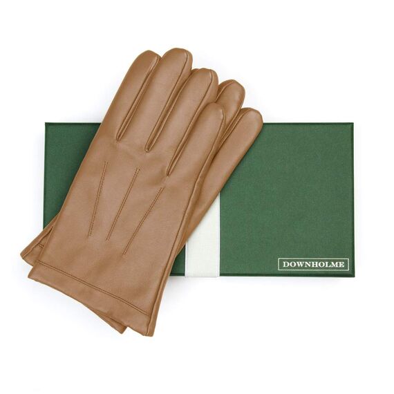 Downholme Touchscreen-Lederhandschuhe mit Innenfutter aus Kaschmir für Herren (Hellbraun, M)