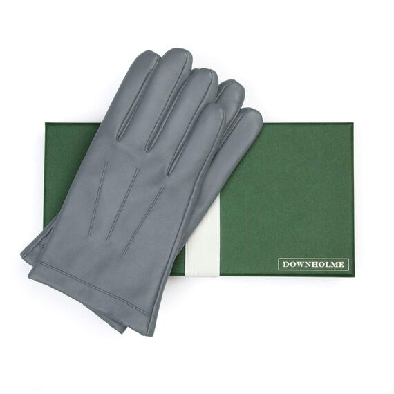 Downholme Klassische Lederhandschuhe mit Innenfutter aus Kaschmir für Herren (Grau, M)