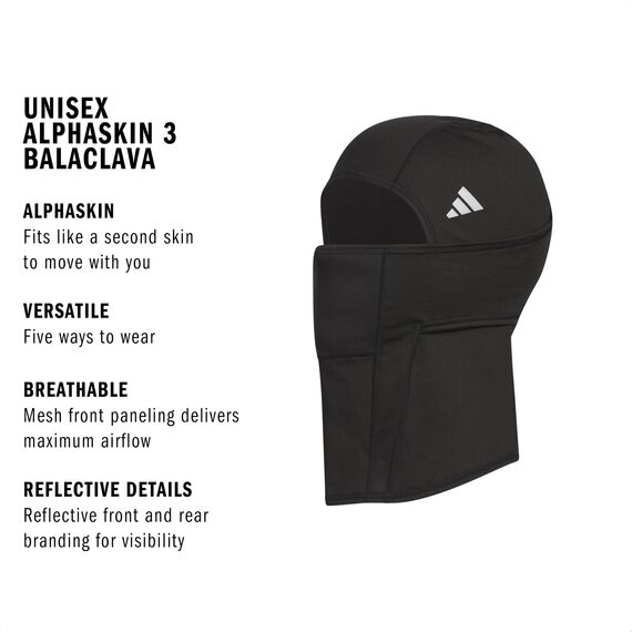 adidas Alphaskin Sturmhaube, Skimaske, athletische Gesichtsbedeckung für Bewegung und Wintersport, Schwarz/Silber, reflektierend, F23