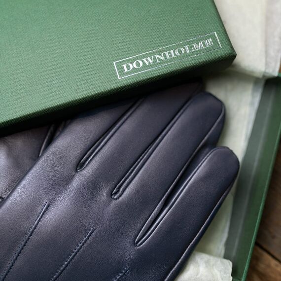 Downholme Touchscreen-Lederhandschuhe mit Innenfutter aus Kaschmir für Herren (Dunkelblau, M)