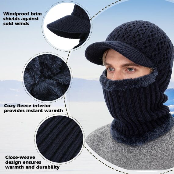 TAGVO Winter Thermo Gesichtsmaske Sturmhauben, Warm Fleecefutter Nackenwärmer, Winddicht Dick Radsport Ski Laufen Gesichtsmaske für Erwachsene Frauen Männer Sport im Freien - Universalgröß