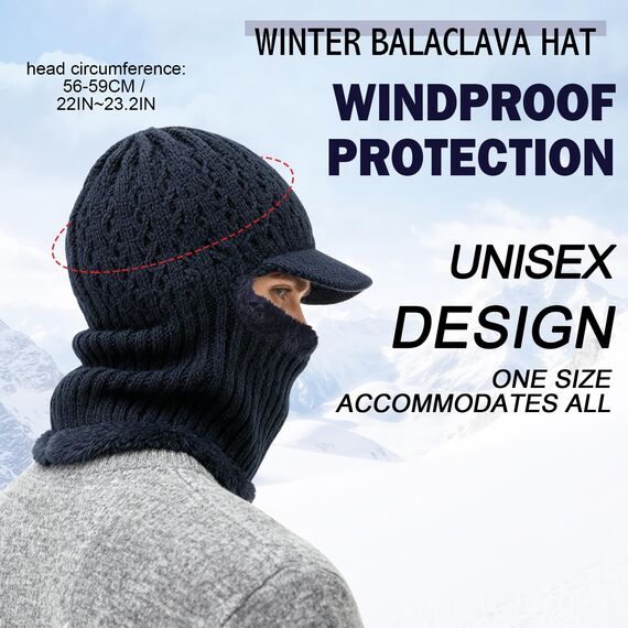 TAGVO Winter Thermo Gesichtsmaske Sturmhauben, Warm Fleecefutter Nackenwärmer, Winddicht Dick Radsport Ski Laufen Gesichtsmaske für Erwachsene Frauen Männer Sport im Freien - Universalgröß