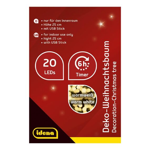 Idena 31486 - Deko-Weihnachtsbaum mit 20 LED in Warmweiß, ca. 25 cm hoch, mit rotem Baum-Schmuck im Topf und USB-Anschluss, Deko für Innen, als Winter-, Advents- und Weihnachtsdeko (Packung mit 2)
