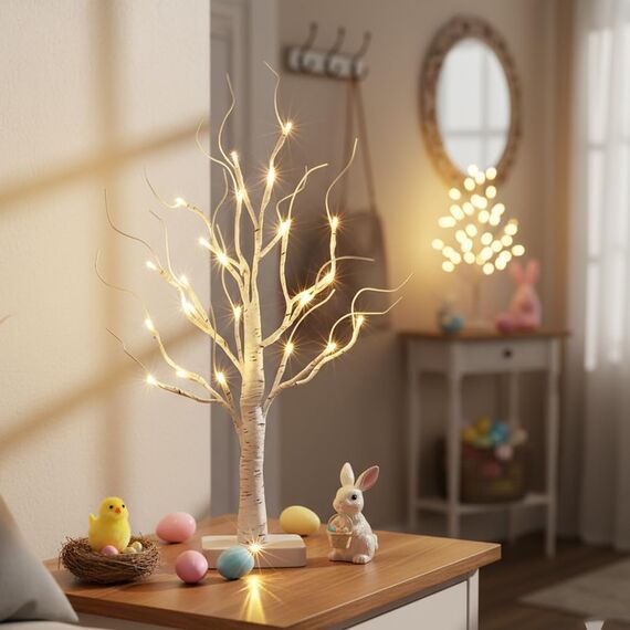 EAMBRITE Lichterbaum Lichterzweige für Innen 24 Warmweiß LEDs Bäumchen Birken Dekozweige Batteriebetrieb Weihnachtsdeko für Zuhause Party Geburtstag Hochzeit Innendekoration (60cm/2ft)