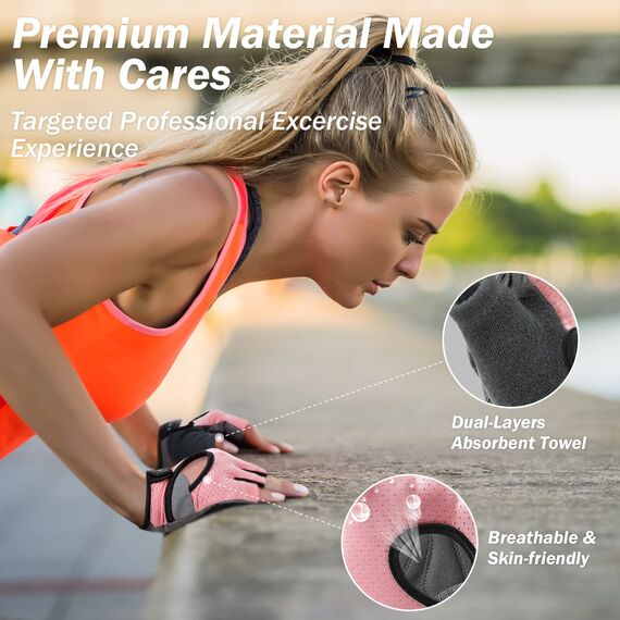 LIFECT Fitness Handschuhe, Trainingshandschuhe Herren Damen, Gym Handschuhe, Fingerlose Sporthandschuhe Krafttraining, Gym Gloves, Kraftsport(Rosa, M)