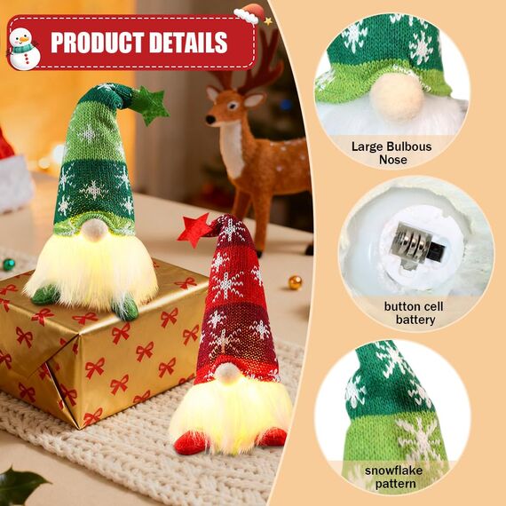 Bseical 3 StüCk Weihnachtszwerg Schwedisch, Weihnachtswichtel Beleuchtet, Handgemachte Esichtslose PlüSch Puppen, Weihnachtswichtel, Party Weihnachts Deko Spielzeug, Rot Grau Grün