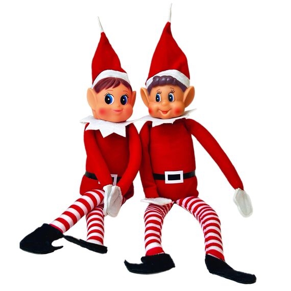Glow Wholesale Elfie (Junge) und Elvie (Mädchen) Set lustige und verspielte Elfen verhalten Sich schlecht Figur mit weichem Körper und Vinyl-Gesicht, 2er Set, rot