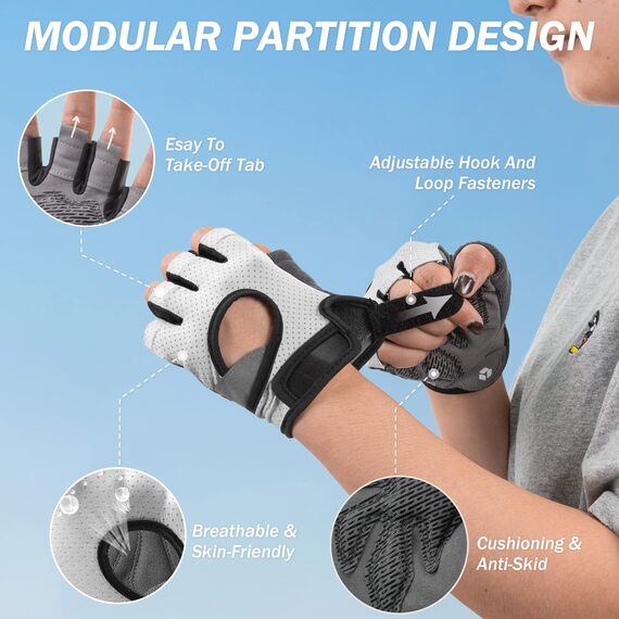LIFECT Fitness Handschuhe, Trainingshandschuhe Herren Damen, Gym Handschuhe, Fingerlose Sporthandschuhe Krafttraining, Gym Gloves, Kraftsport(Grau, L)