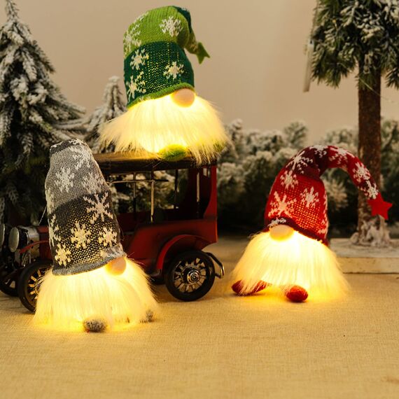 Bseical 3 StüCk Weihnachtszwerg Schwedisch, Weihnachtswichtel Beleuchtet, Handgemachte Esichtslose PlüSch Puppen, Weihnachtswichtel, Party Weihnachts Deko Spielzeug, Rot Grau Grün