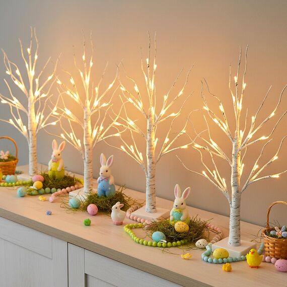 EAMBRITE Lichterbaum Lichterzweige für Innen 24 Warmweiß LEDs Bäumchen Birken Dekozweige Batteriebetrieb Weihnachtsdeko für Zuhause Party Geburtstag Hochzeit Innendekoration (60cm/2ft)