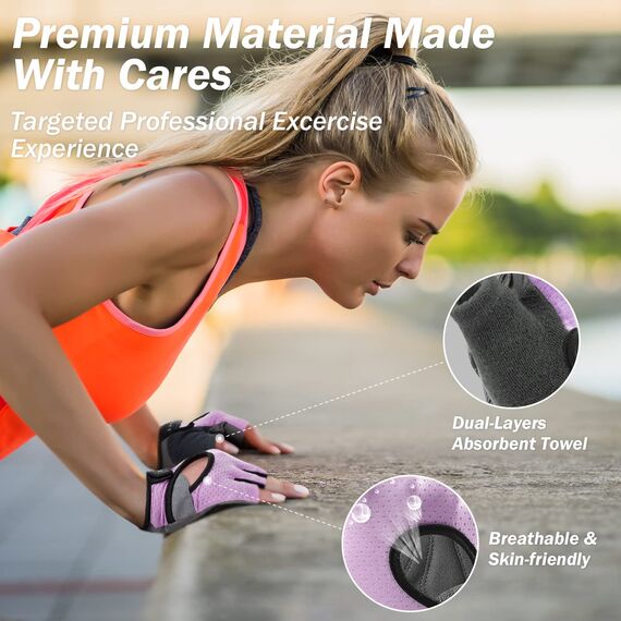 LIFECT Fitness Handschuhe, Trainingshandschuhe Herren Damen, Gym Handschuhe, Fingerlose Sporthandschuhe Krafttraining, Gym Gloves, Kraftsport(Violett, L)