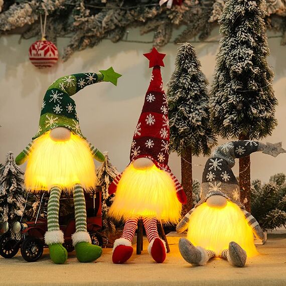 3 StüCk Weihnachtsdeko Innen, Weihnachtswichtel Beleuchtet, Handgemachte Esichtslose PlüSch Puppen, Weihnachtsdekoration, Weihnachtswichtel, Party Weihnachts Deko Spielzeug