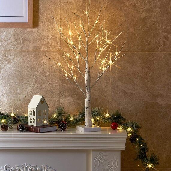 EAMBRITE Lichterbaum Lichterzweige für Innen 24 Warmweiß LEDs Bäumchen Birken Dekozweige Batteriebetrieb Weihnachtsdeko für Zuhause Party Geburtstag Hochzeit Innendekoration (60cm/2ft)