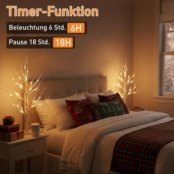EAMBRITE Lichterbaum Lichterzweige für Innen 24 Warmweiß LEDs Bäumchen Birken Dekozweige Batteriebetrieb Weihnachtsdeko für Zuhause Party Geburtstag Hochzeit Innendekoration (60cm/2ft)