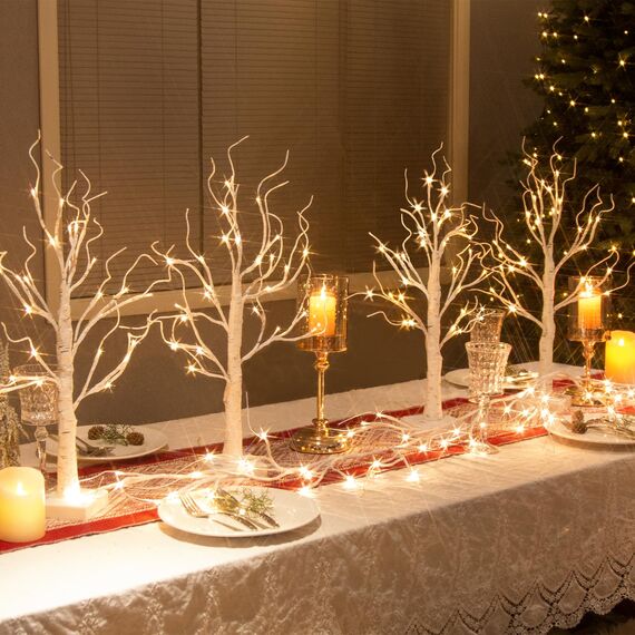 EAMBRITE Lichterbaum Lichterzweige für Innen 24 Warmweiß LEDs Bäumchen Birken Dekozweige Batteriebetrieb Weihnachtsdeko für Zuhause Party Geburtstag Hochzeit Innendekoration (60cm/2ft)