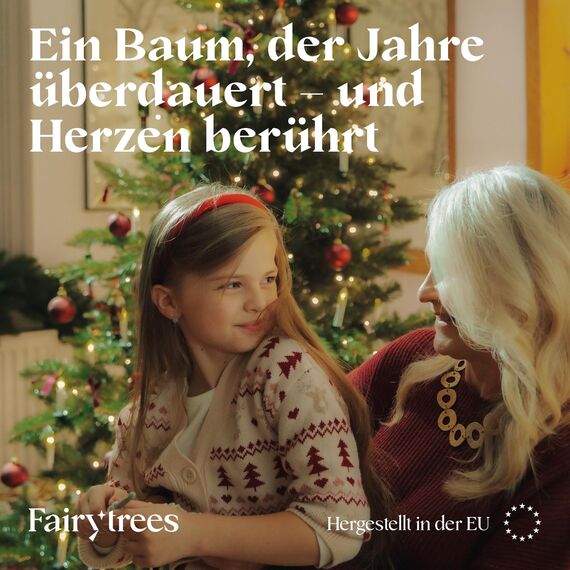 FairyTrees Weihnachtsbaum künstlich 180cm NORDMANNTANNE mit Christbaum Holzständer | TESTSIEGER Tannenbaum künstlich mit grünem Stamm | Made in EU