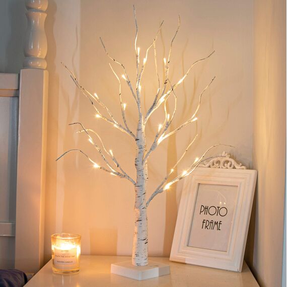 EAMBRITE Lichterbaum Lichterzweige für Innen 24 Warmweiß LEDs Bäumchen Birken Dekozweige Batteriebetrieb Weihnachtsdeko für Zuhause Party Geburtstag Hochzeit Innendekoration (60cm/2ft)