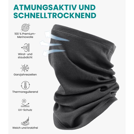 Merino.tech Unisex Merino Schlauchschal Herren - Loop Schal Damen Multifunktionstuch Halswärmer Merino Wolle (165 Сharcoal)