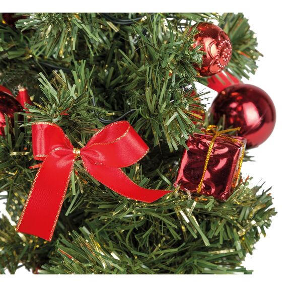 Idena 8582154 - Deko-Weihnachtsbaum mit 20 LED in Warmweiß, ca. 35 cm hoch, mit rotem Baum-Schmuck im Topf, mit 6 Stunden Timer, batteriebetrieben, Deko für Innen, als Advents- und Weihnachtsdeko