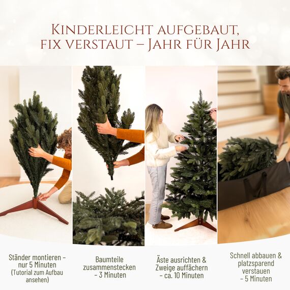 Premium Weihnachtsbaum künstlich 180cm - TESTSIEGER 10 Jahre GARANTIE - Naturgetreu, dichte Zweige, Künstlicher Weihnachtsbaum mit Holzständer, Christmas Tree Tannenbaum künstlich 180 cm Pure Living